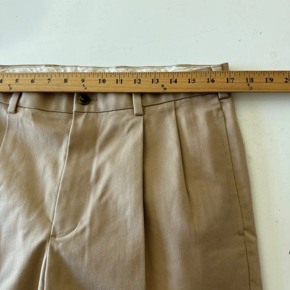 Brooks Brothers Elliot Advantage Chino Khaki Pleated Cuffed Pants Mens 34x32